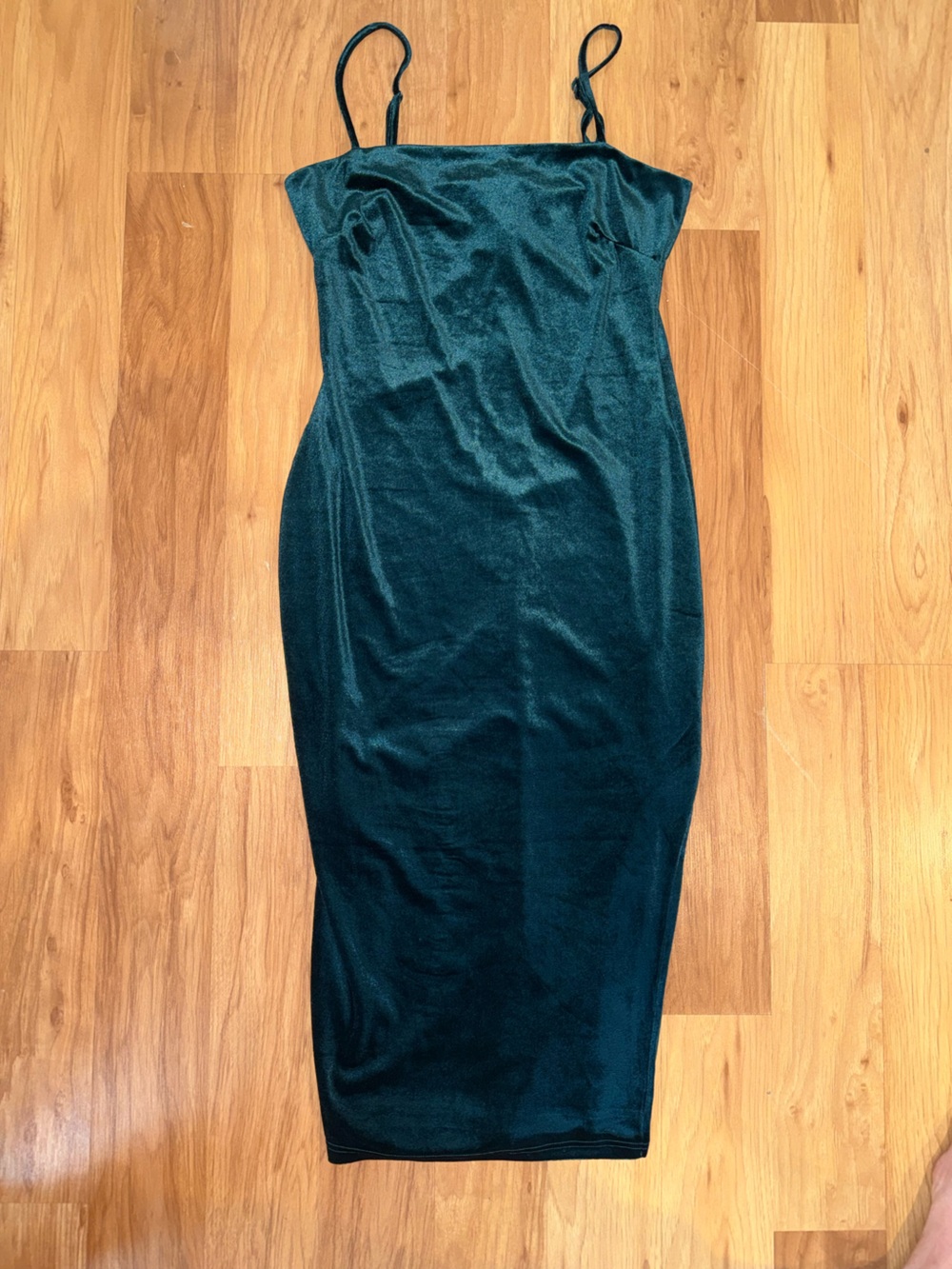 Windsor Deep Teal Velvet-Look Spaghetti Strap Midi Dress